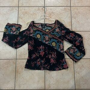 Vintage 90s Nicole Miller‎ Floral Pattern Boho Sheer Silk Long Sleeve, Small